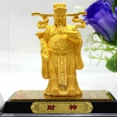 千足鑄金財(cái)神金銀擺件，絨沙金純金財(cái)神像擺件定制