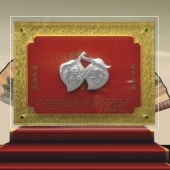 福壽雙桃純銀屏風擺件